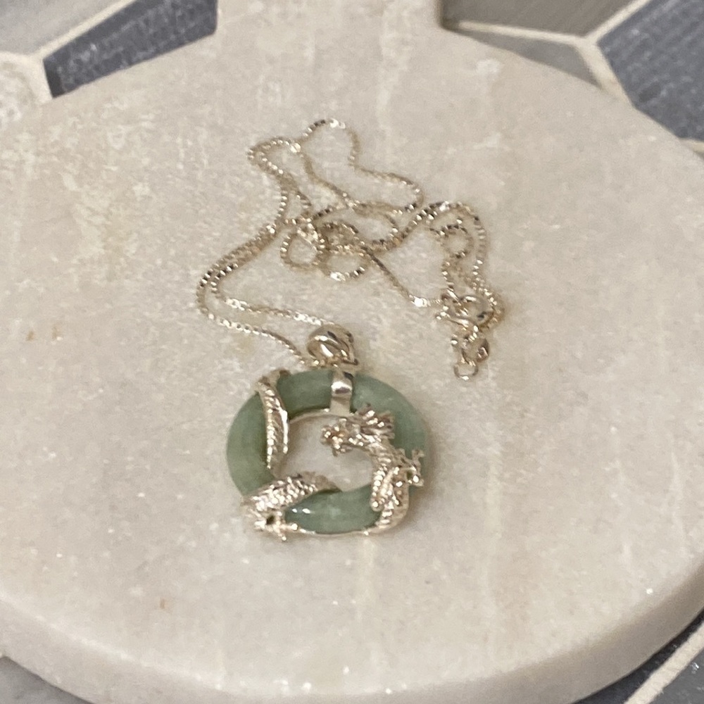 VNTG Jade Ana Sterling Silver Pendant & Sterling Silver Necklace